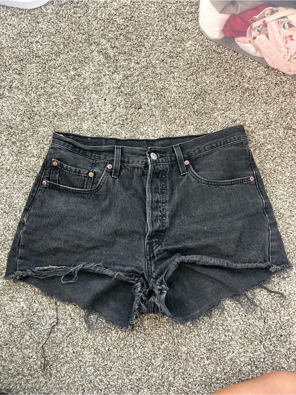 Levi’s Black High-Rise Raw Hem Denim Shorts